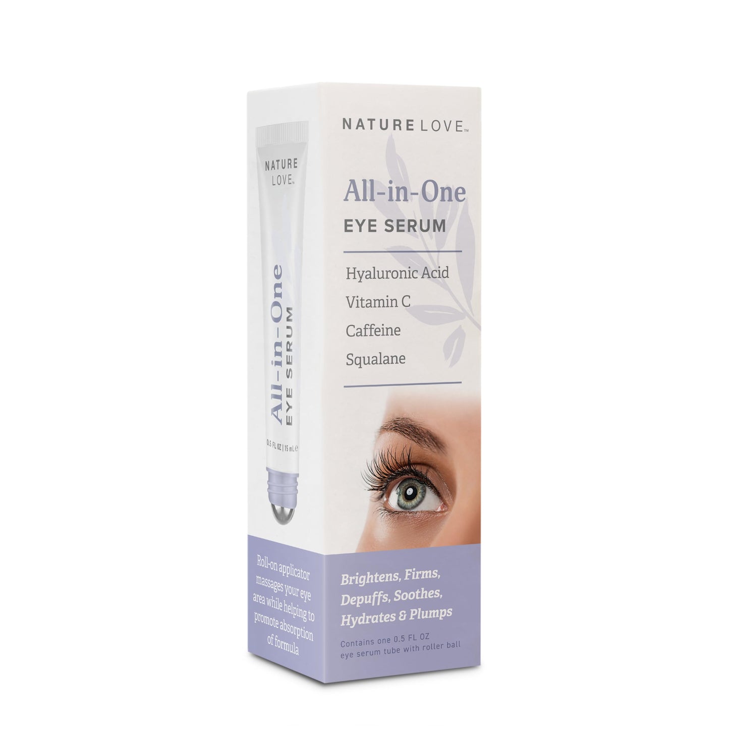 Nature Love All-in-One Eye Serum | Hyaluronic Acid, Vitamin C, Caffeine & Squalane | Brighten, Firm, Depuff, Soothe, Hydrate & Plump | Paraben Free