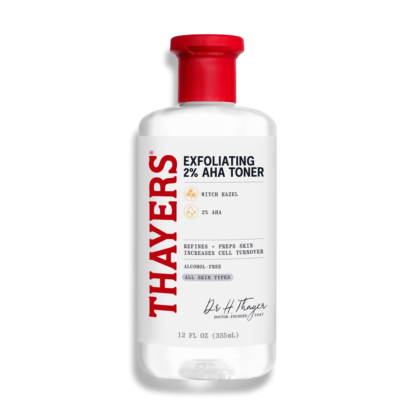 Thayers 2% AHA Exfoliating and Brightening Toner with Glycolic Acid, Lactic Acid and Witch Hazel, Smoothing and Pore Refining Skin Care for All Skin