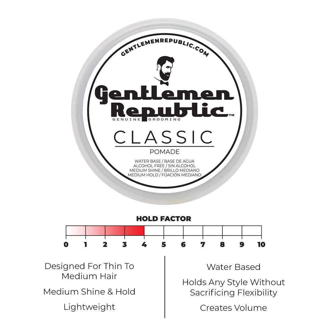 Gentlemen Republic Classic Pomade for Men - Water Based Pomade for Medium Hold & Shine, Premium Mens Hair Styling Products with No Beeswax - Ideal