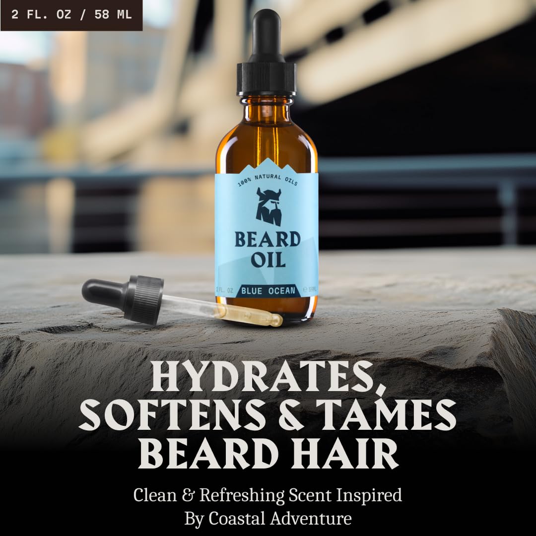 Striking Viking Beard Oil for Men (2 Fl Oz (Pack of 1), Blue Ocean) Naturally Derived Conditioner with Almond, Tea Tree, Argan & Jojoba Oil for Beard Beauty and Personal Care Striking Viking