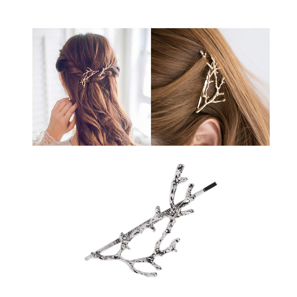 Lawie 12 Pack Silver Vintage Retro Geometric Metal Pearl Crystal Rhinestone Branch Leaf Hair Clips Snap Barrettes Claw Clamps U Shaped Wedding Party