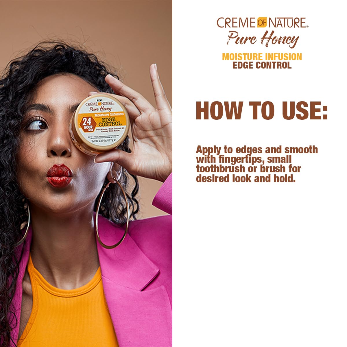 Creme of Nature Pure Honey Moisture Infusion Edge Control, 24-Hour Hold for Sleek Styles, Non-Flaking, Non-Greasy Formula, Stocking Stuffer for Her