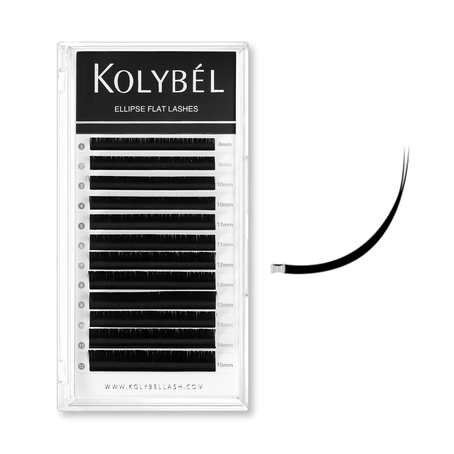 KOLYBEL Ellipse Flat Eyelash Extensions Supplies Classic Individual Lash Extensions 0.2 D Curl 8-15 Mixed Tray Matte Black Mink Lash Extension Soft
