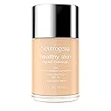 Neutrogena Healthy Skin Liquid Foundation Makeup Broad Spectrum SPF 20 Sunscreen, Medium Coverage, Vit B5, Antioxidants, All Day Wear, Warm Ivory