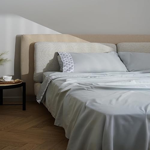 Mon Chateau Whisper Sheet Set, 4-Piece Soft Microfiber Diamond Pattern with Printed Trim for Queen Size Beds, Includes Fitted Sheet, Flat Sheet & 2