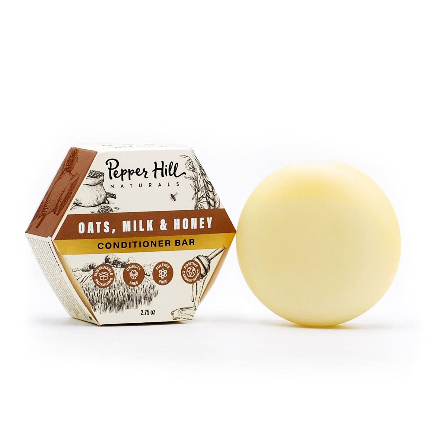 Pepper Hill Conditioner Bar - Oat Milk Honey (Fragrance Free) - Natural, Plant-Based, Cruelty-Free, Solid Shampoo for Sensitive Skin - Free