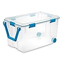 Sterilite 120 Qt Wheeled Gasket Box, Stackable Storage Bin with Latching Lid, Handle and Tight Seal, Plastic Container with Clear Base and Lid, 1-Pack