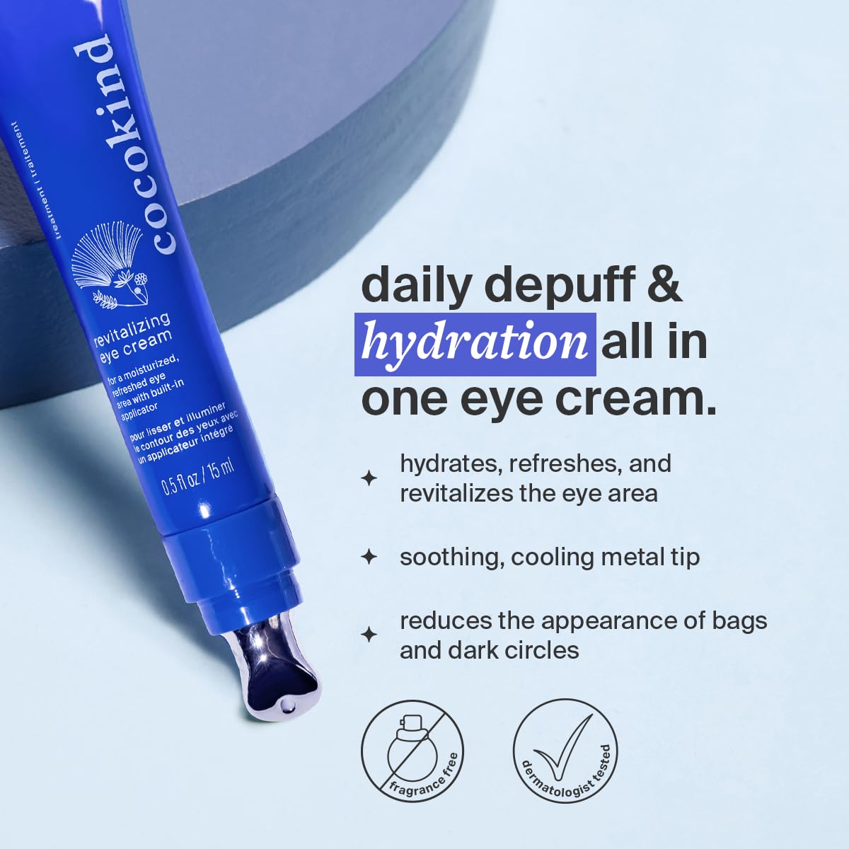 Revitalizing Eye Cream by Cocokind, Depuff & Reduce Fine Lines and Wrinkles, Cream for Firmer and Brighter Looking Eye Area, Hydrating with a Cool