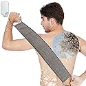 Loofah Back Scrubber for Shower, Natural Soft Flax Back Exfoliator Cleaner for Shower Acne, Extra Long Back Scrub Washer, Dual-Sided Bath Exfoliating