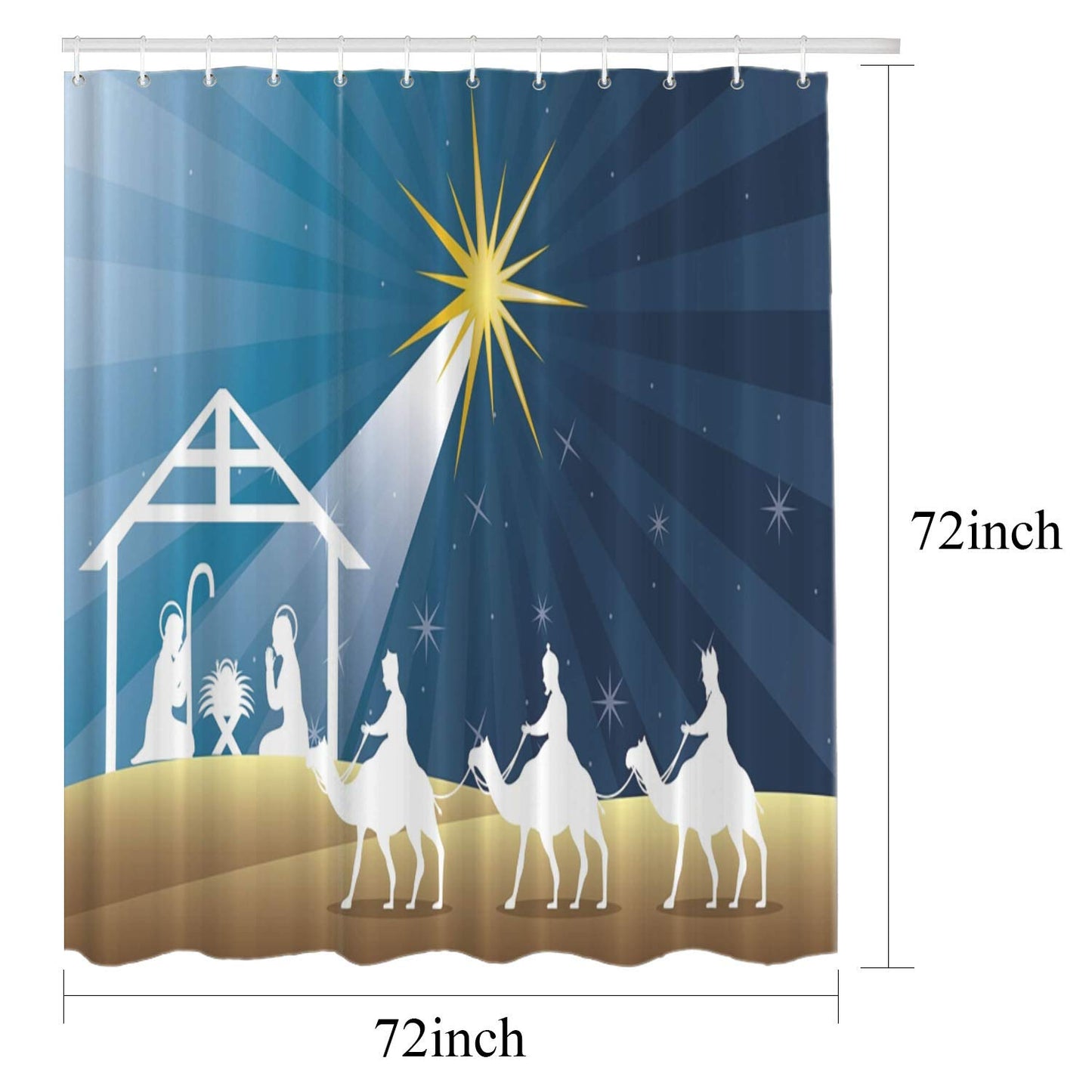 Batmerry Night Christmas Star Decorative Shower Curtain - Bethlehem Scene With Wise Men, Bible Theme - Long Wide Waterproof Washable for Bathroom