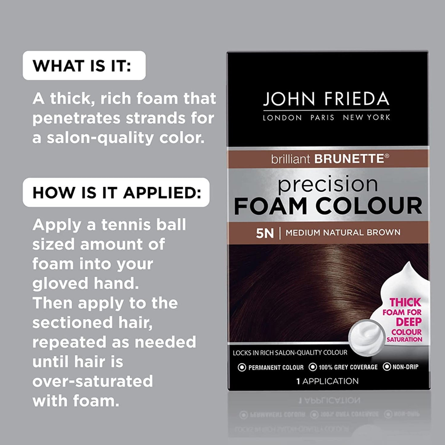 John Frieda Precision Foam Hair Colour, Medium Natural Brown 5N, 2 pk