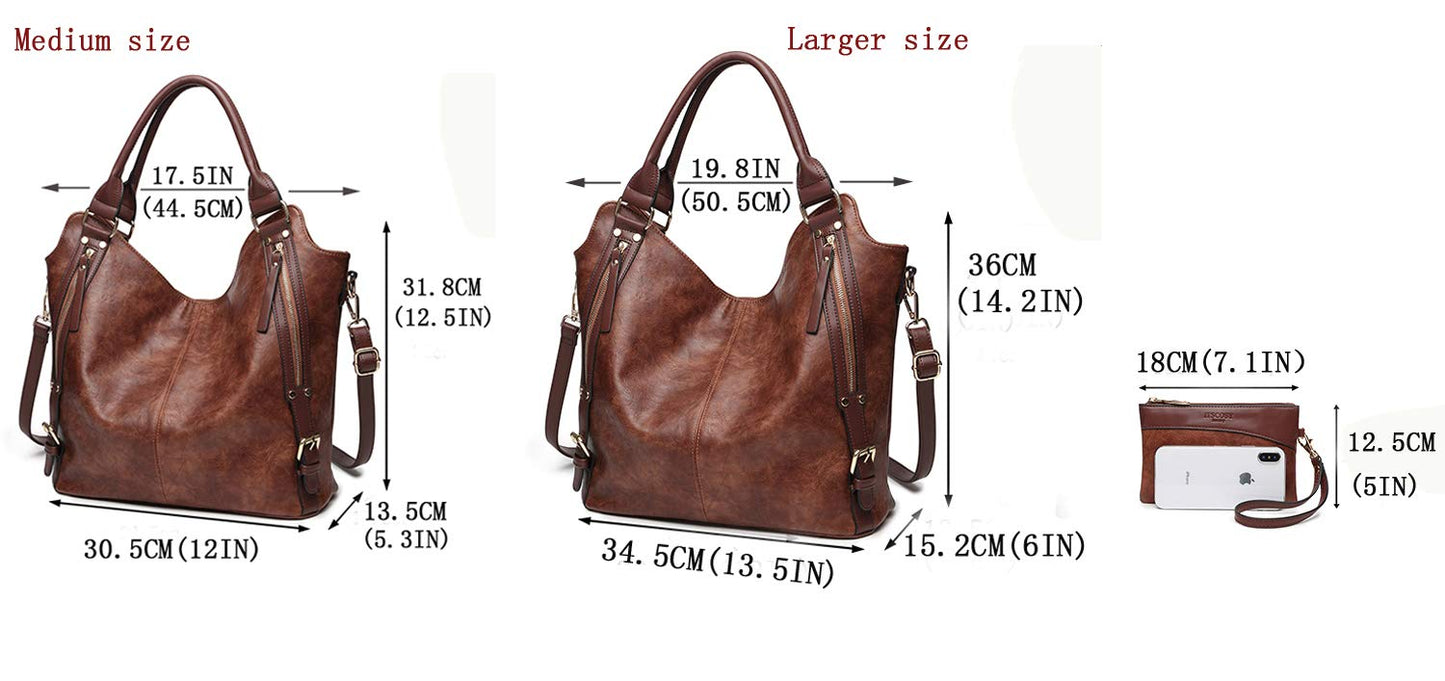 Women Tote Bag Handbags PU Leather Fashion Hobo Shoulder Bags with Adjustable Shoulder Strap, L, Brown