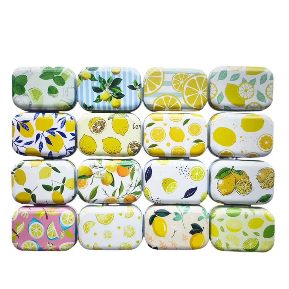 CCUUHJ 8Pcs Mini Lemon Tin Trinket Jewelry Organizer Storage Box Decorative Lime Boxes Small Metal Tins with Hinged Lids Portable Box Containers Gift…