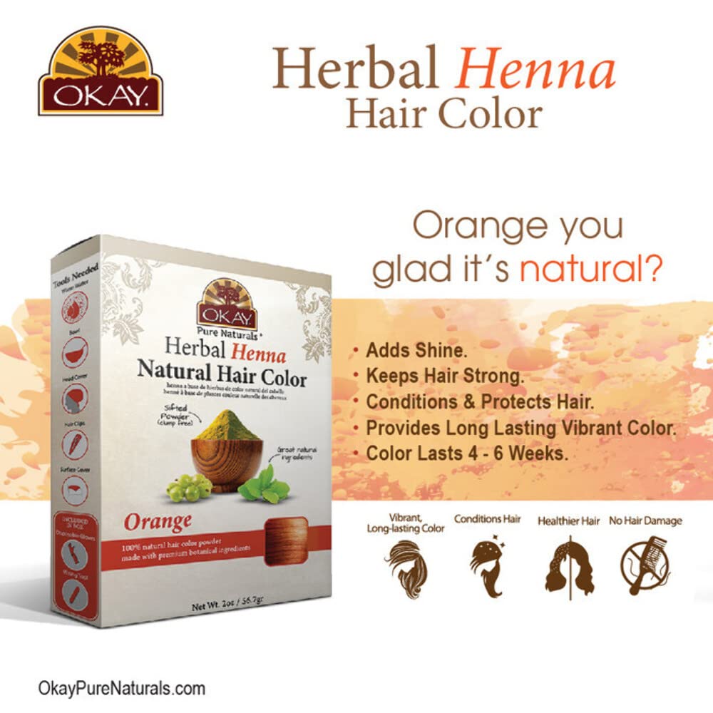 Okay Pure Naturals | Herbal Henna Hair Color Orange | All-Natural Dye | Free Of Harmful Chemicals | Vibrant Rich Color Pigment | Sifted Clump Free