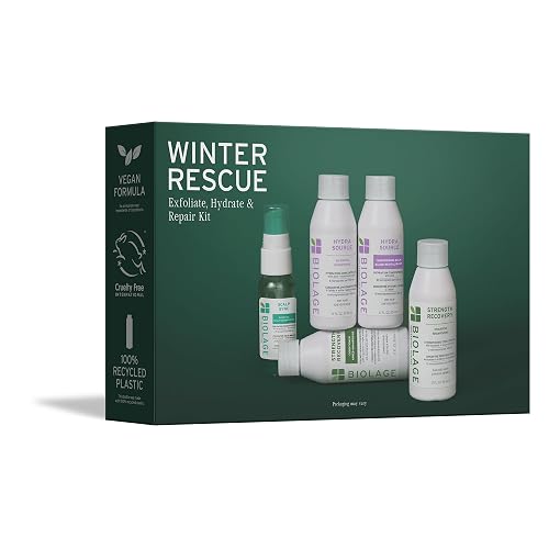 Biolage Winter Rescue Kit - Hydra Source and Strength Cure Mini Shampoo, Conditioner and Scalp Sync Concentrate, Hydrates and Repairs Damage