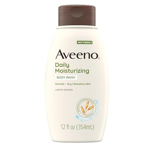 Aveeno Daily Moisturizing Body Wash with Soothing Oat, Creamy Shower Gel, Soap-Free and Dye-Free, Light Fragrance, 12 fl. oz (Pack of 4)