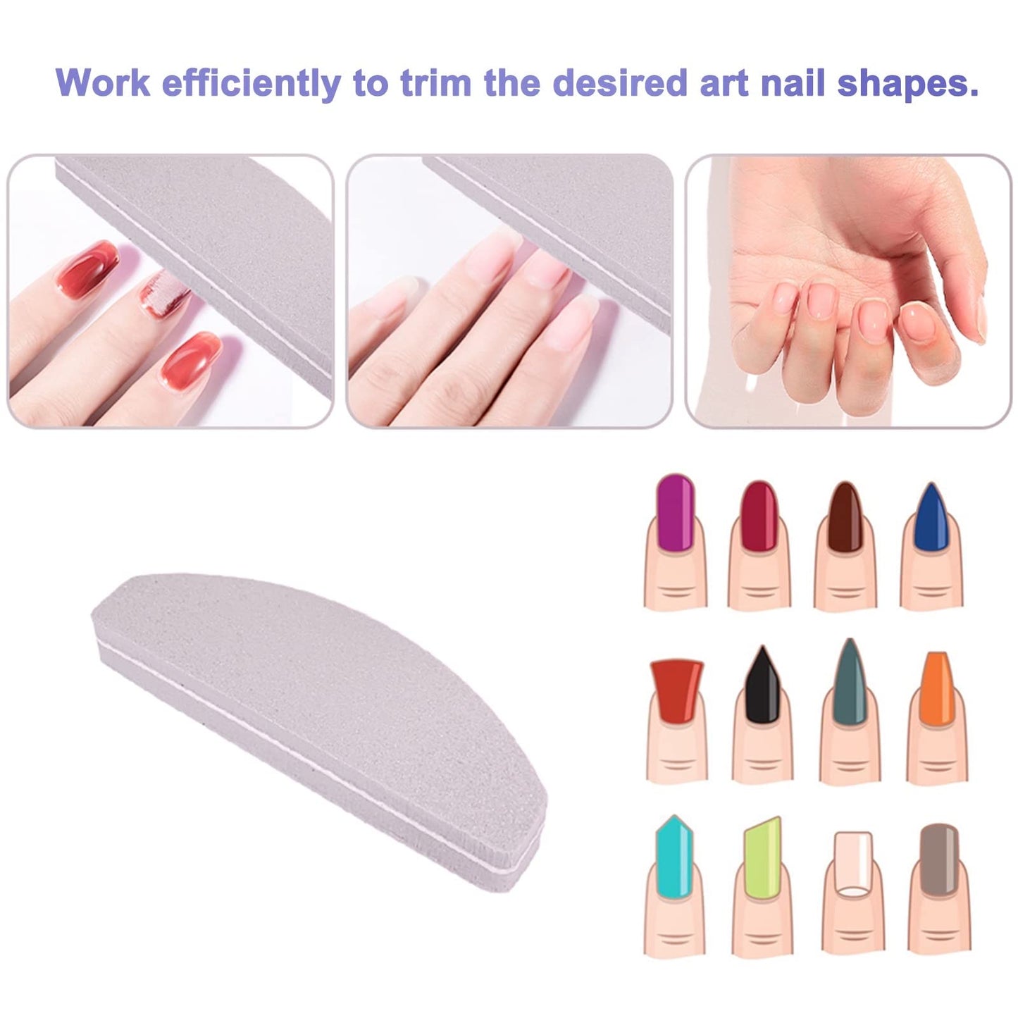 20 PCs Nail Buffers, Double Sided Nail Files Buffer Blocks 100/180 Grit Portable Washable Sanding Buffing File Arc Shape (Grey)