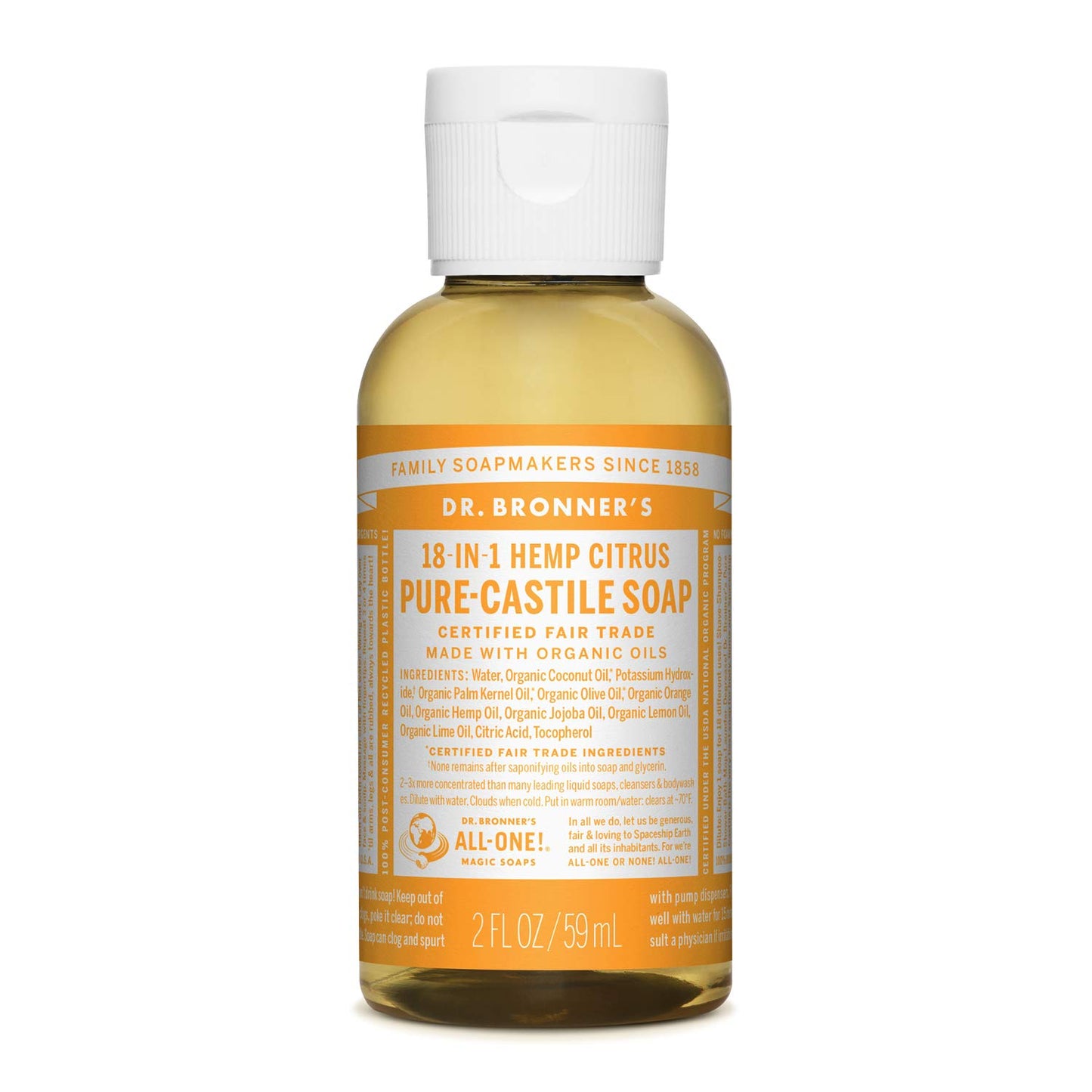 Dr. Bronner's - Pure-Castile Liquid Soap (Citrus, 2 ounce) - Made with Organic Oils, 18-in-1 Uses: Face, Body, Hair, Laundry, Pets and Dishes Beauty & Personal Care Dr. Bronner's
