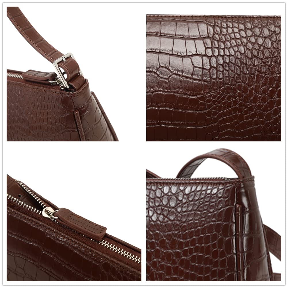 WSRYDJDL Small Purse for Women, Adjustable Shoulder Bags Crocodile Pattern Clutch Purse with Zipper Closure Retro (Black)