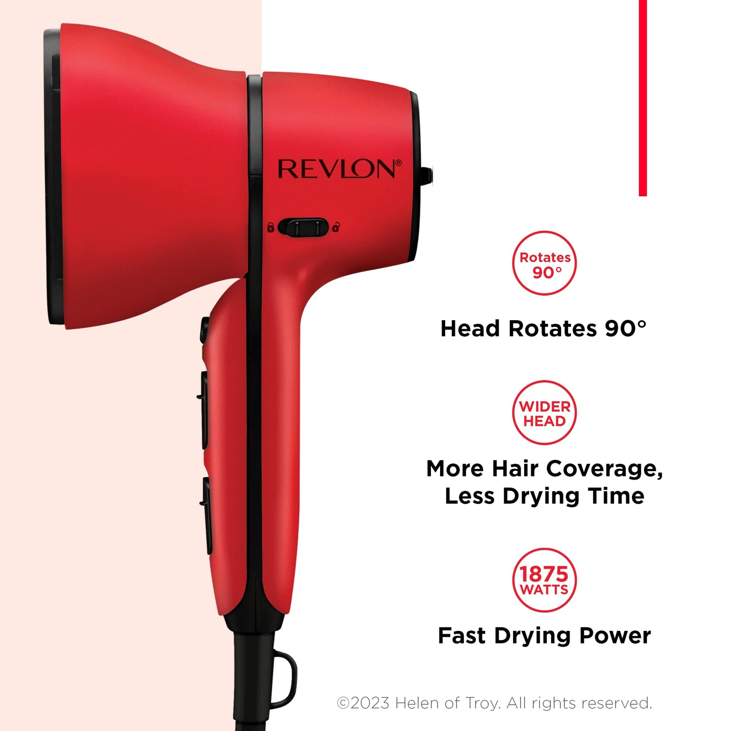 REVLON Airflow Control Hair Dryer with Diffuser - 1875W Blow Dryer Head Rotates 90° for Total Control, Wider Head for Less Drying Time, Reduces Frizz