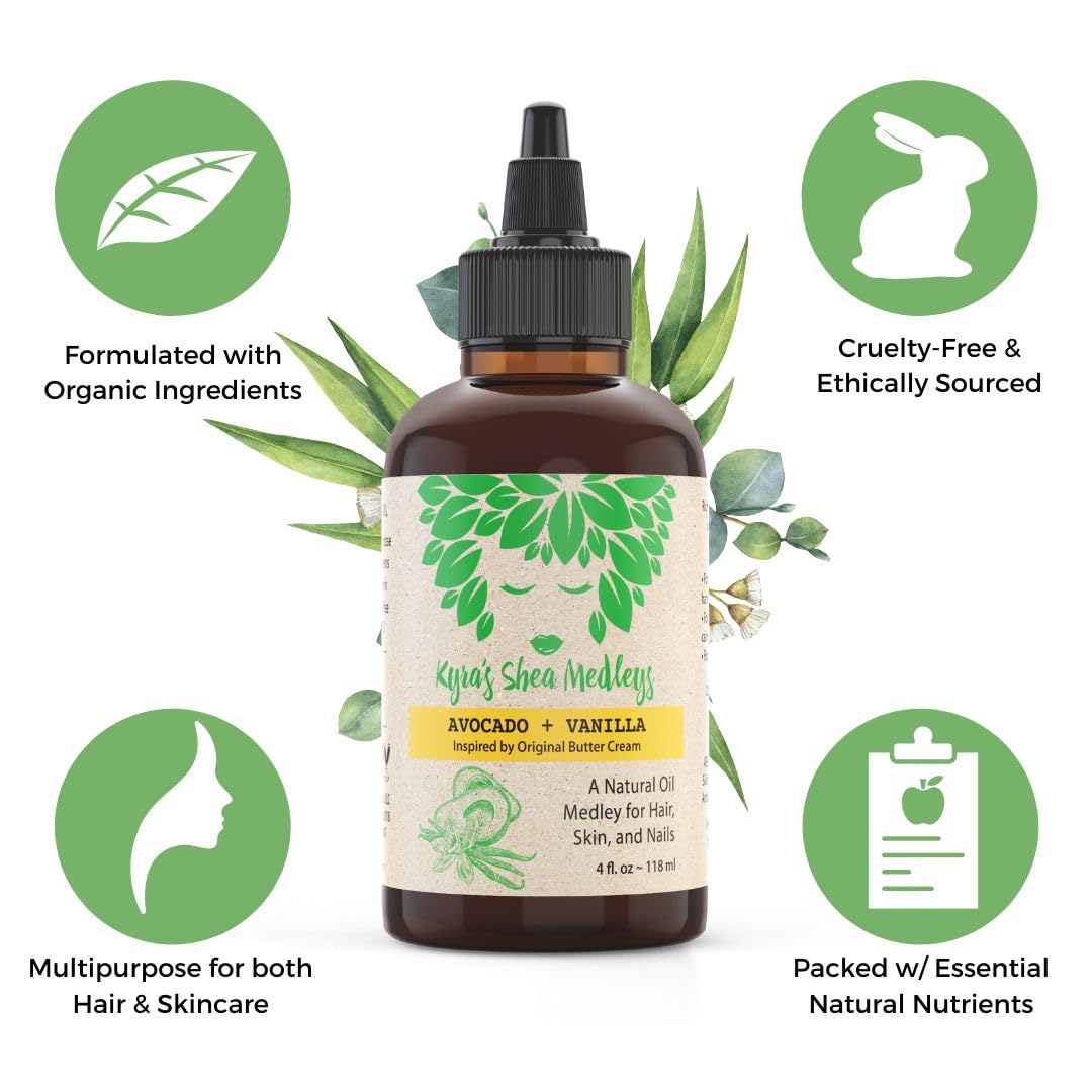 Multiuse Avocado + Vanilla Oil Medley for Face, Body, and Hair - Natural Avocado Oil, Shea Nut Oil, Vanilla Essential Oil, and Vitamin E - Seals