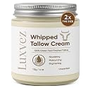 Luxvez Beef Tallow Cream for Skin: Grass-Fed Whipped Tallow Balm with Squalane Jojoba Oil - All Natural Skincare Whipped Moisturizer for Face & Body