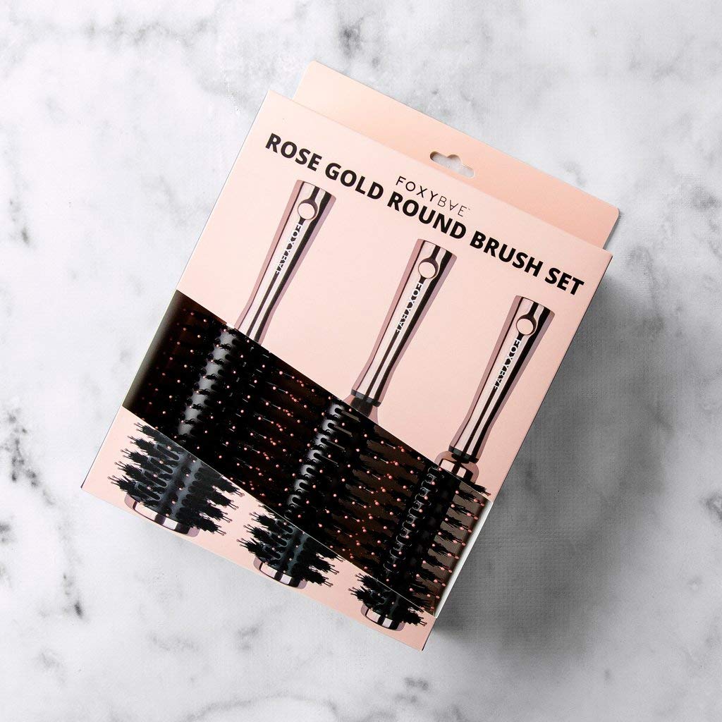 FoxyBae Hair Brush Set - Round Detangler for All Hair Types - Professional Volumizer & Styling Brushes with Vented Barrel - Boar & Nylon Bristles