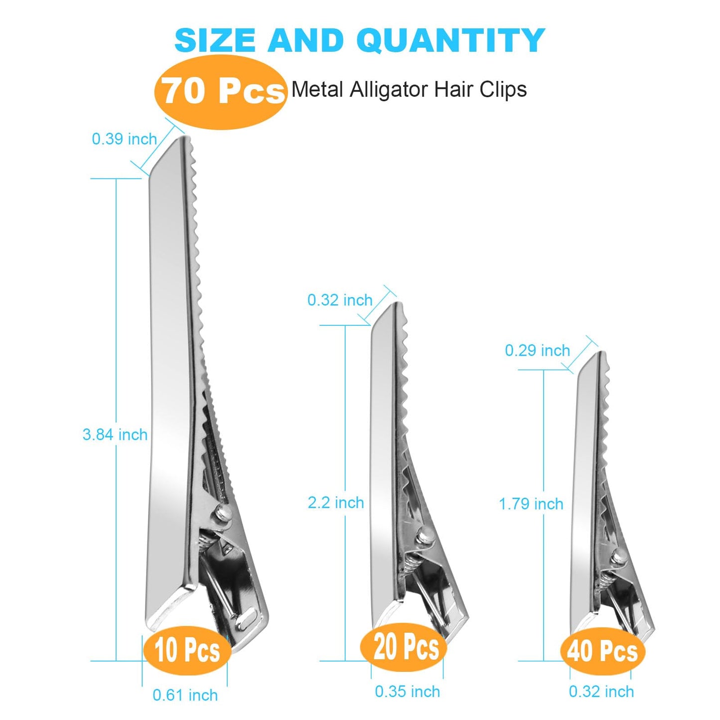 PHSZZ 70 Pcs Alligator Hair Clips, 3 Sizes Oversized Metal Silver Hair Bow Clips Single Prong Hairdressing Salon Hair Grip DIY Accessories Hairpins