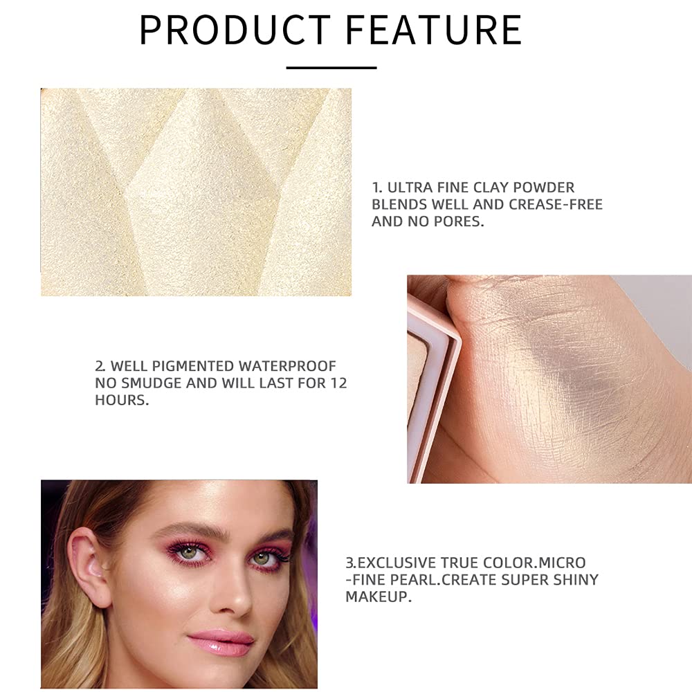 AKARY Face Glitter Blush Pink Shimmer Highlighter Blusher Powder Makeup Cosmetics Facial Contour Corrector Shine Rouge (#01 Pearl White)