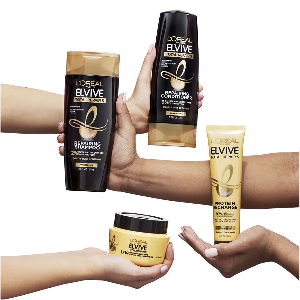 L’Oréal Paris Elvive TR5 Repairing Shampoo, Conditioner and Protein Recharge, Total Repair 5, 1 Count