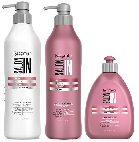 Salon In by Recamier | Color Guard Shampoo and Conditioner Set + Leave-On Treatment for Color-Treated Hair | Helps Preserve Vibrancy in Dyed Hair |