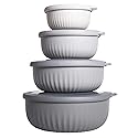 COOK WITH COLOR Prep Bowls with Lids- Wide and Deep Nesting Plastic Small Mixing Bowl Set with Lids, 8 Piece Set - Wide Bowls, Gray
