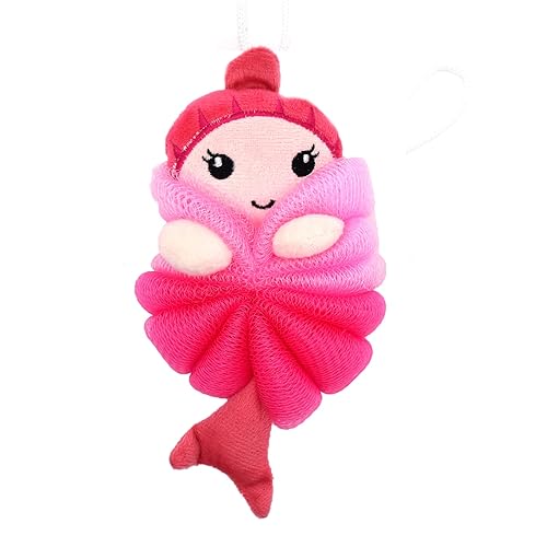 Cute Unicorn Kids Bath Loofahs Balls for Baby Girls Boys Mesh Shower Ball Pouf Exfoliating Bath Sponge Body Cleaner Bath Accessories (Pink Mermaid)