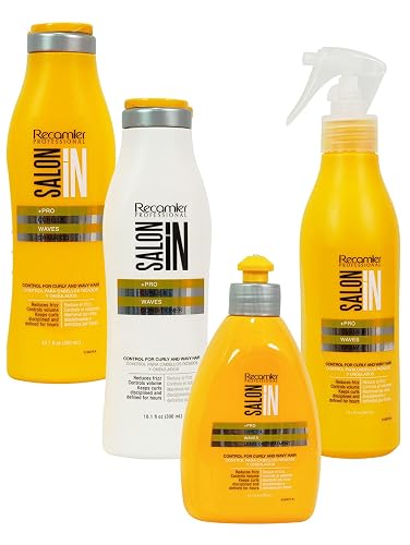 RECAMIER CURLY HAIR TREATMENT SET KERATIN SHAMPOO + ANTIFRIZZ CONDITIONER + HIDRATATING SPRAY + ACONDICIONADOR SIN ENJUAGE PARA CABELLO RIZADO