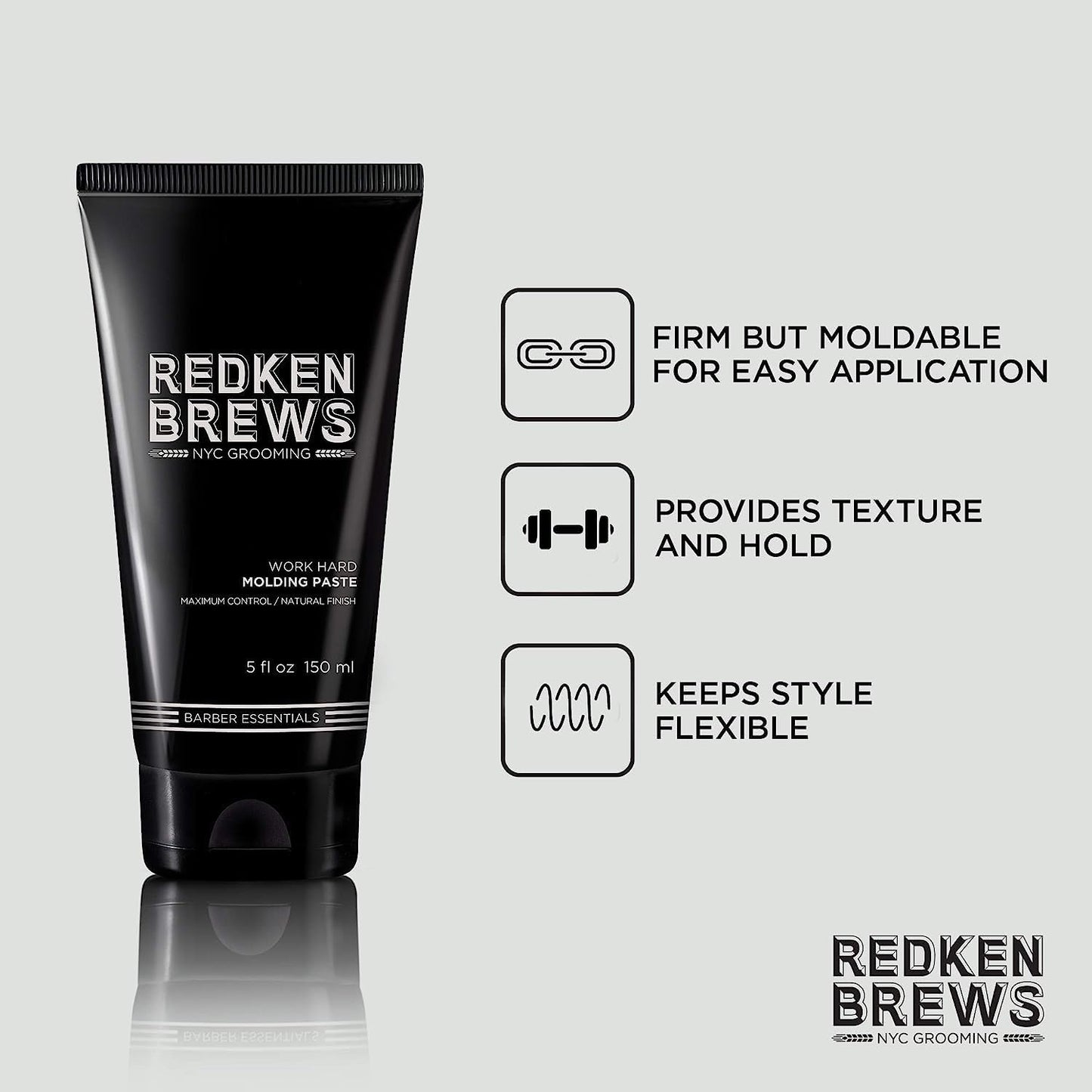 Redken Brews Molding Paste For Men For all Hair Types - High Hold & Maximum Control, Natural and Matte Finish, Sulfate-Free, 5 Fl Oz Beauty and Personal Care Redken Brews