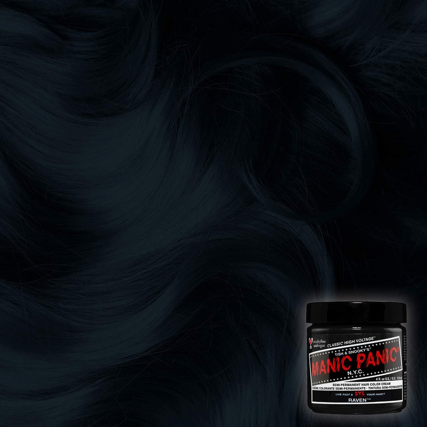 MANIC PANIC Classic Raven Semi Permanent Hair Color - Cool-Toned Black Hair Dye for Women & Men That Lasts 4-6 Weeks - Vegan, Ammonia & Cruelty-Free