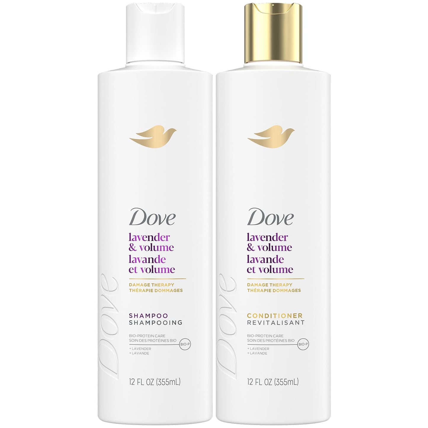 Dove Shampoo & Conditioner, Lavender & Volume Damage Therapy - Volumizing Hair Products for Women with Fine, Flat Hair, 12 Oz Ea