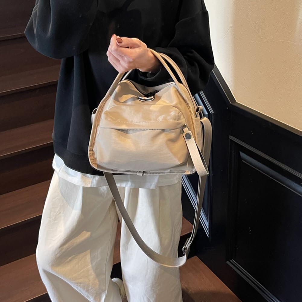 Cohawk Solid Color Nylon Crossbody Bag for Women Soft Handbag with Top Handle Casual Shoulder Bag Elegant Square Purse