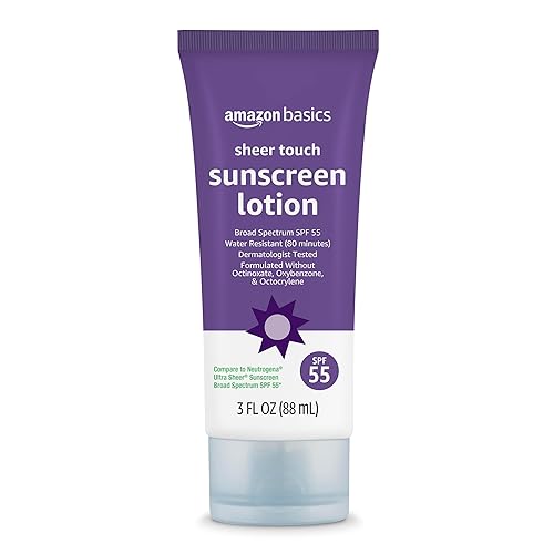 Amazon Basics Sheer Facial Sunscreen SPF 55, UVA/UVB Protection, Water Resistant (80min), Formulated without Octinoxate & Oxybenzone, 3 fl oz (Pack