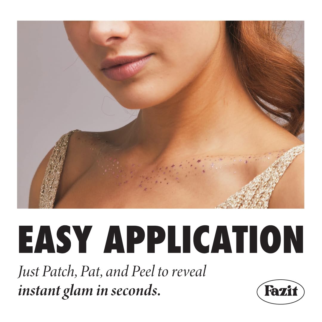 Fazit Makeup Patches - Rose Gold Decollatage Speckles - Glow Up Make-Up Patches - Cute Glitter Makeup Accessories For Women - Cosmetic Glitter