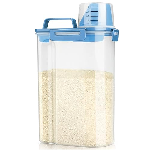Viretec Rice Airtight Storage Container, 3 to 5Lbs Cereal Dry Food Flour Bin, Pet Dog Cat Food Dispenser with Measuring Cup, BPA Free Clear Plastic…