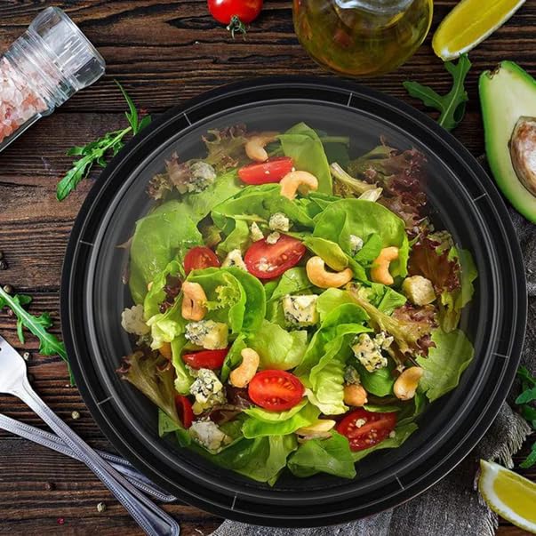 VeZee 48oz Disposable Black Meal Prep/Bento Box with Clear Dome Lids - Round Plastic Meal Containers - Leak Proof and Reusable Box : Perfect…