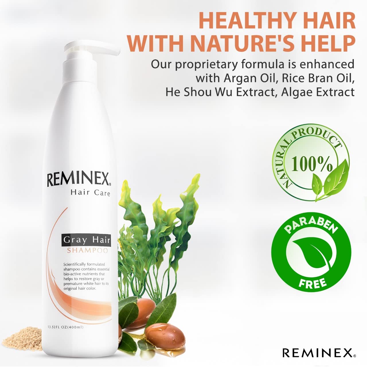 Reminex Anti Gray Hair Shampoo - Proprietary Treatment Infused with Argan Oil To Help Restore Gray And White Hair To Its Natural Color - 13.5 Oz No