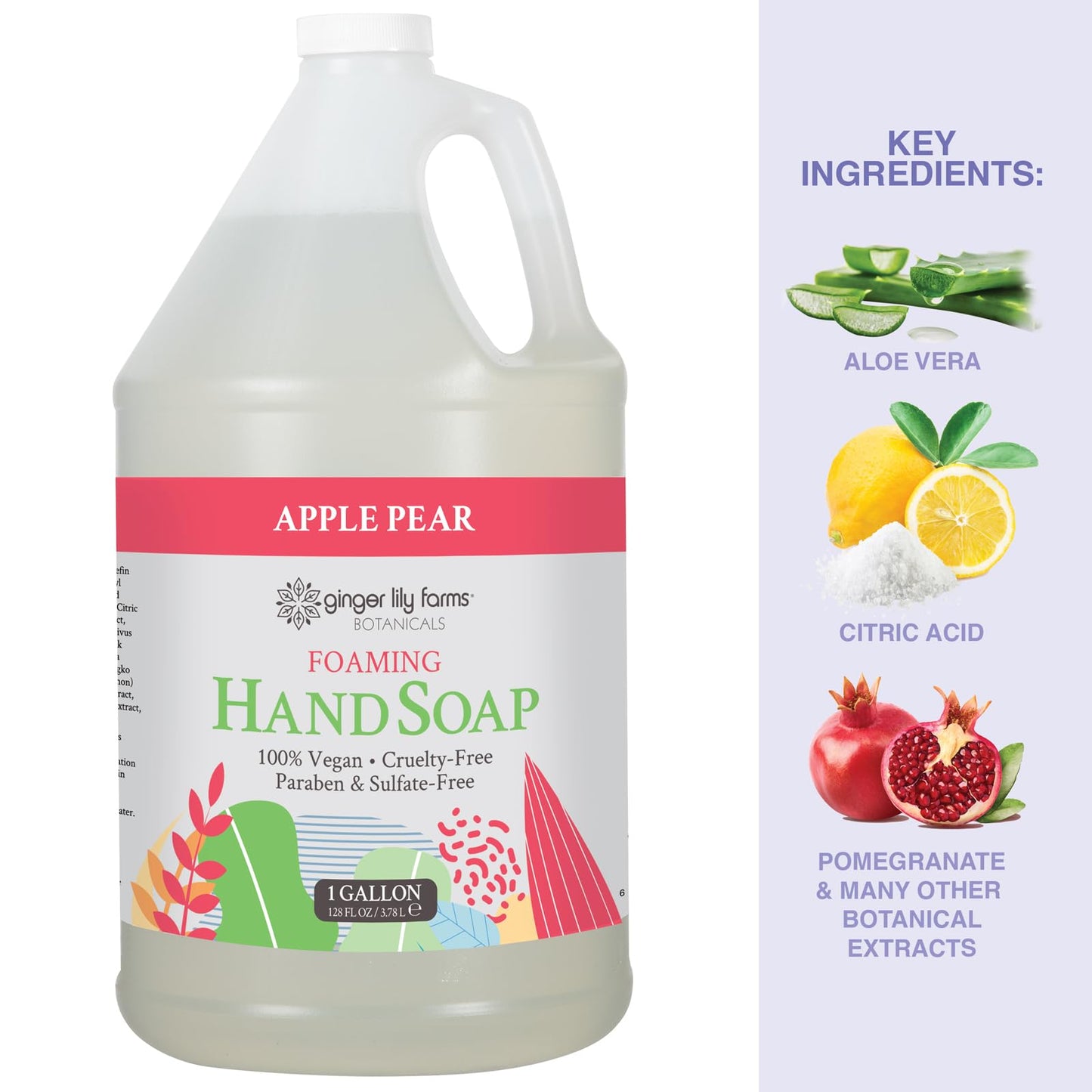 Ginger Lily Farms Botanicals All-Purpose Foaming Hand Soap Refill, 100% Vegan & Cruelty-Free, Apple Pear Scent, 1 Gallon (128 fl oz)
