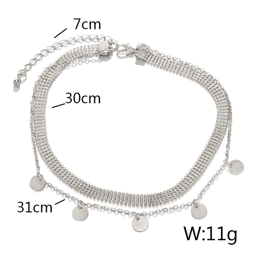 DoubleNine Disc Choker Silver Sequins Coin Bohemian Necklace Layered Delicate Collar for Women Bride Girls