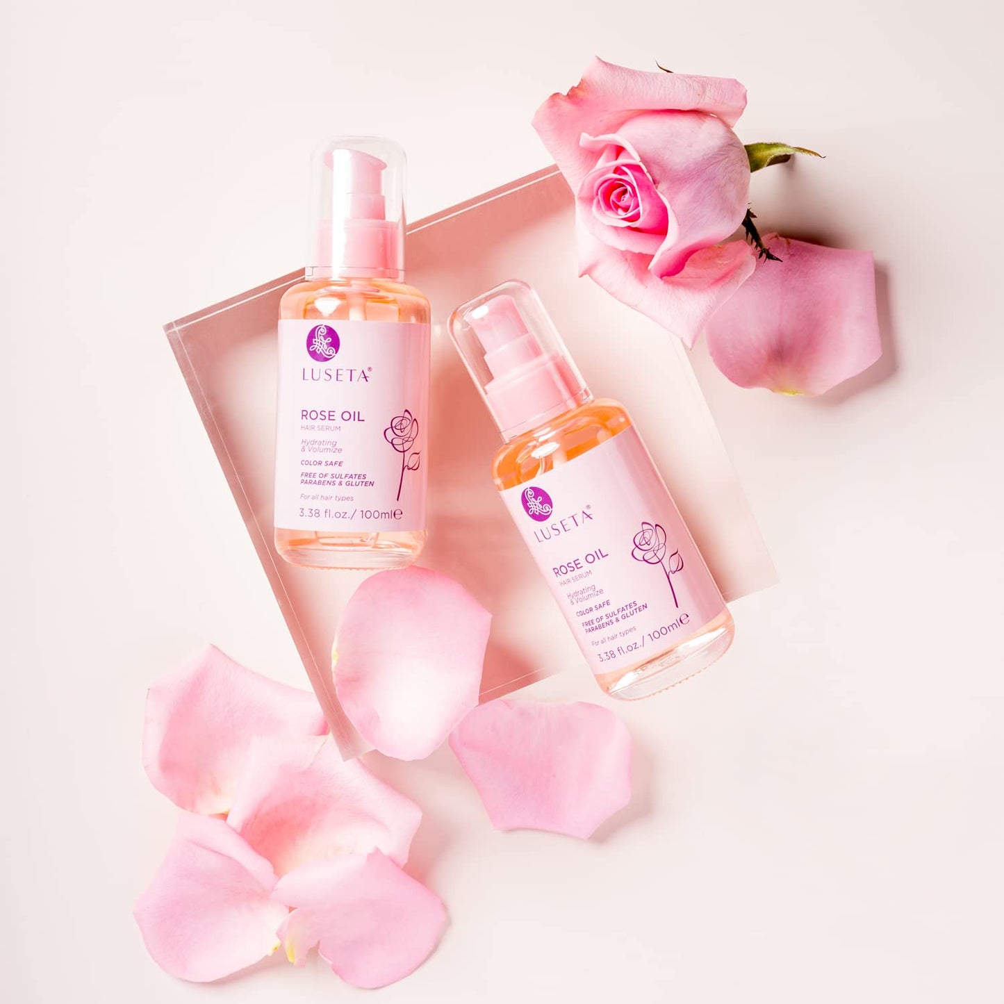 Luseta Rose Oil Hair Serum Moisturizing, Hydrating & Nourishing Serum for All Hair Types Dry Scalp Treatment 3.38oz