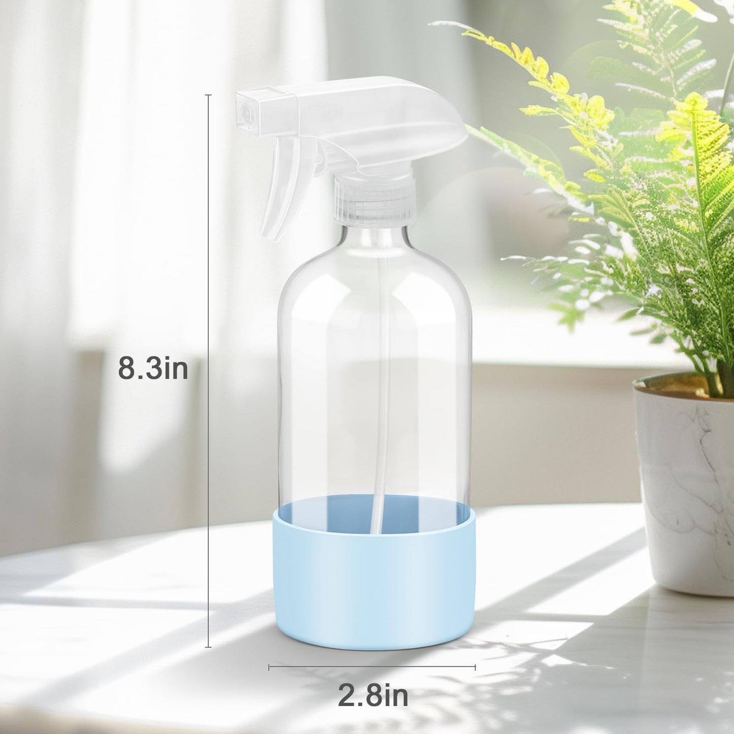 Worldgsb 2 Pack Glass Spray Bottles with Silicone Sleeve, 16 oz Empty Refillable Containers with Adjustable Spray Nozzles, Spray Bottles for Hair Beauty and Personal Care Worldgsb