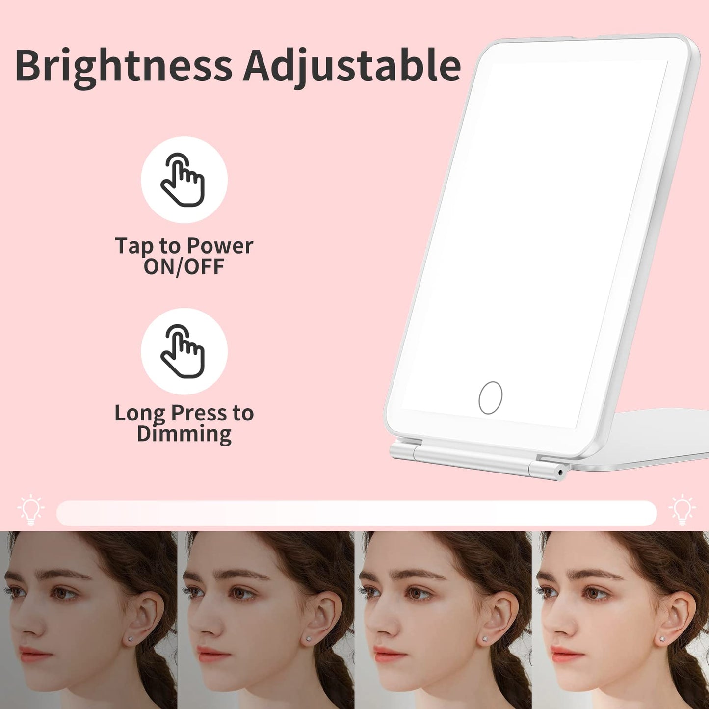 Mecion Makeup Vanity Mirror with 80 LED Lights, Rechargeable 2500mAh Batteries, Travel LED Compact Light Up Mirror with 3 Color Lights, Travel