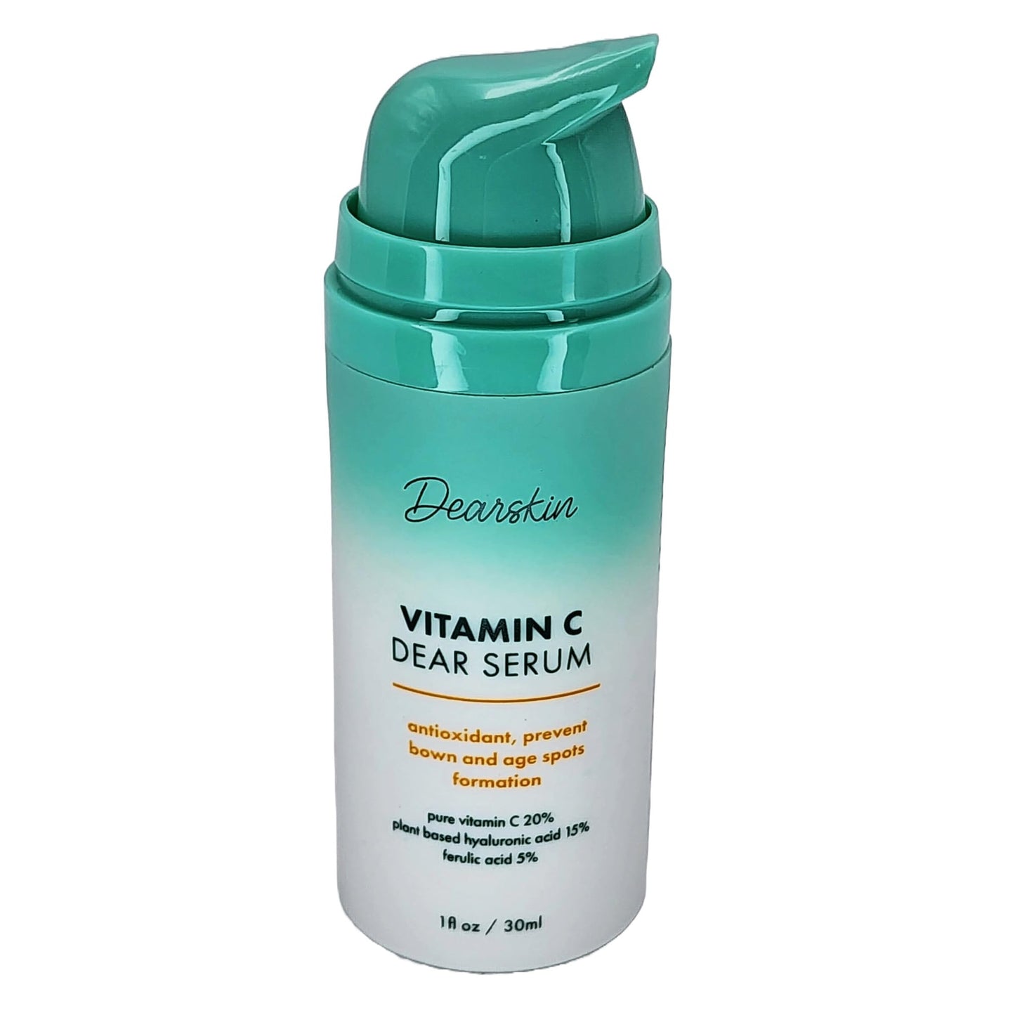 Dearskin Vitamin C Serum 20% - PURE L-ASCORBIC ACID, Ferulic Acid, Hyaluronic Acid Botanic, Vitamin E Organic Cruelty Free for Face and Neck Best