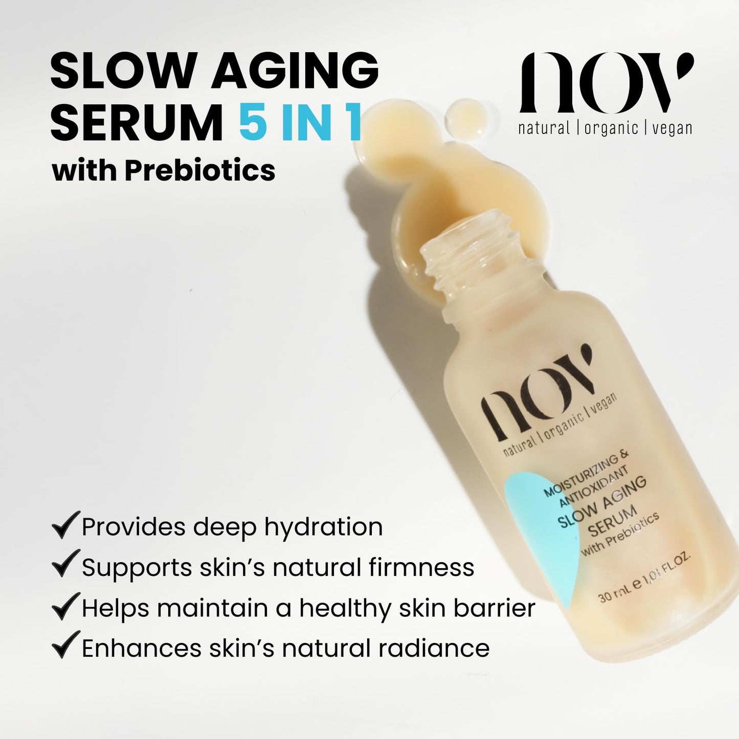 NOV Slow Aging Serum - Anti Aging Face Serum to Combat Dullness, Fine Lines, Wrinkles - Collagen Boosting Face Moisturizer - All Skin Types - 1.01 oz
